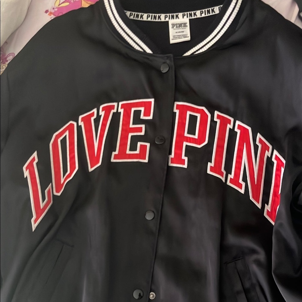 PINK black varsity jacket